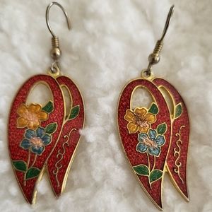 Vintage Earrings, red floral